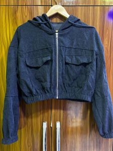 Corduroy Cropped Hooded Jacket