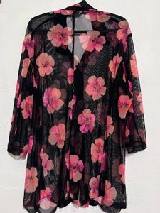 Sheer Floral Button-Up Top