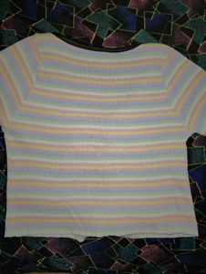 Pastel Striped Zip-Up Knit Top