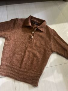 Brown Knit Collared Sweater
