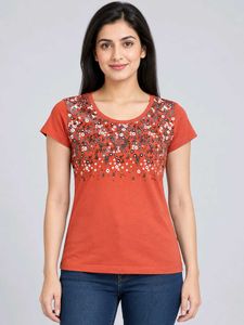 Orange Floral Print T-Shirt