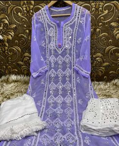 Lavender Lucknowi Chikankari Beautiful Kurti