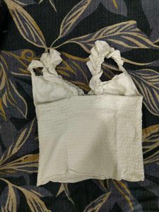 Cream Smocked Crop Top