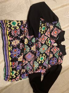 Printed Zip Front Long Sleeve Top