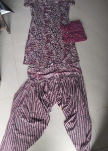 purple Printed Kurta Set with Dupatta