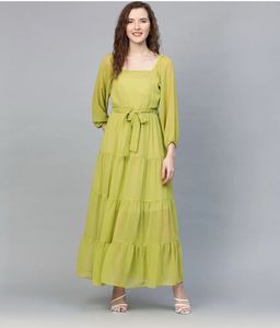 Elegant Lime Green Tiered Maxi Dress