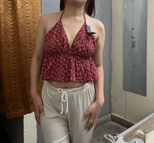 Cute Red Floral Halter Top
