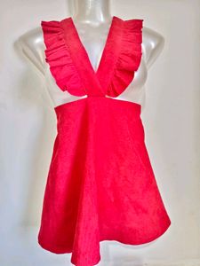 🎁Buy 1, Get 1 Free🎁Red Ruffled Dungree Top