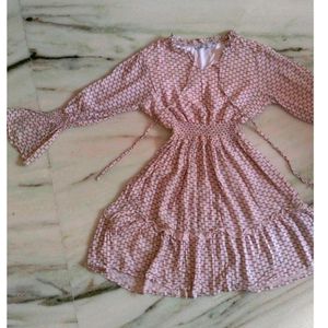Pink Print Dress & get a freebies ( earings)