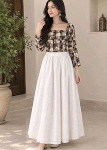 Stylish Printed Crop Top & White Skirt Set