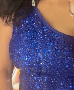 Sparkly Blue One-Shoulder Maxi Dress