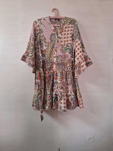 Boho Patchwork Tiered Mini Dress