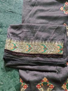 Embroidered Grey Saree