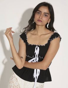 Cute Black & White Tie-Front Top