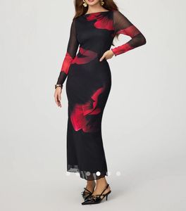 Black floral printsheer long maxi dress
