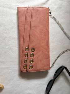 Stylish Pink Clutch with Chain