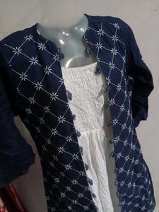 Blue Shrug With White Top