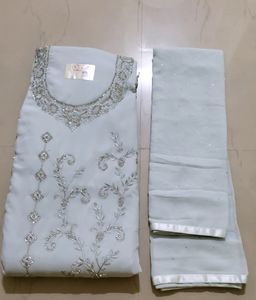 Semi Stitched Embroidery Suit Grey Colour