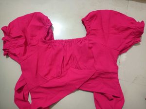 Hot Pink Puff Sleeve Lace Top