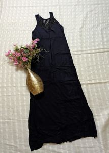 Navy Maxi Dress with Crochet Neckline