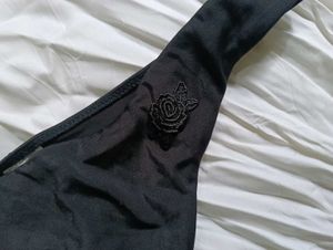 Chic Black Bikini Bottom with Rose Detail