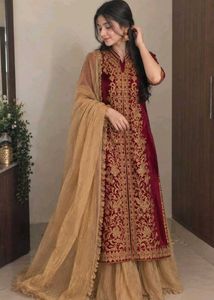 wedding maroon farara set