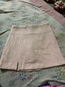 Woven Mini Skirt with Slit