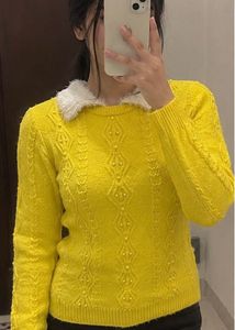 Bright Yellow Knit Sweater with Pearl Details