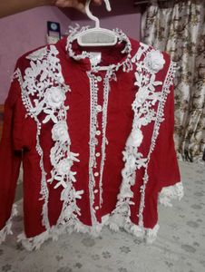 Elegant Red &amp; White Kurta Set
