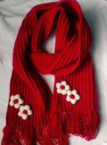 Red Knitted Flower Scarf