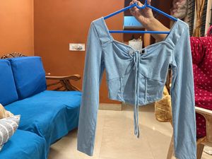 Baby Blue Long Sleeve Tie-Front Top