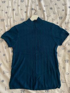 Teal Ribbed Mock Neck Top
