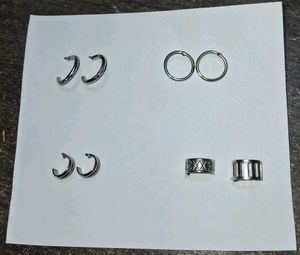 Set of 3 Chic Silver Studs & 2 Single Earcuffs