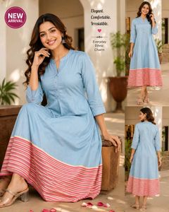 Elegant Light Blue Ethnic Maxi Dress