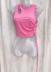 I. Chic Pink Ribbed Cutout Tank Top