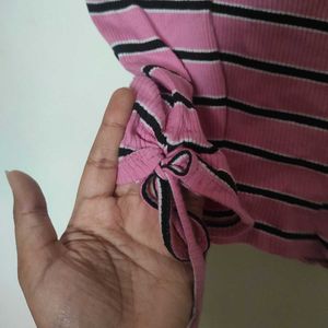 Pink Striped Cropped T-Shirt