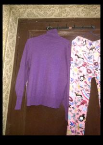 Cozy Purple Turtleneck and Fun Print Pants winter