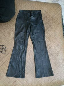 Black Faux Leather Flared Pants