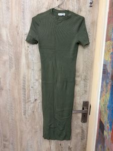 Olive Green Ribbed Midi Dress