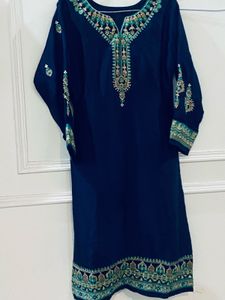 Elegant Navy Kurta Set with Teal Dupatta