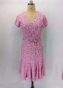Chic Pink Floral Wrap Dress