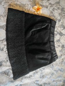 Black Velvet Mini Skirt with Sherpa Trim
