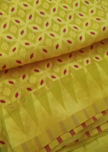 Vibrant Yellow Saree with Red Accents dhakai jamda