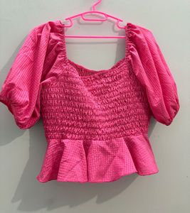 Chic Pink Smocked Peplum Top
