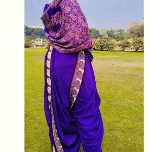 Vibrant Royal Blue Saree with Ornate Scarf
