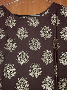 Golden Buti Print Kurti With Round Neck