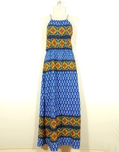 Navy Printed Western Maxy Dress(Women's)