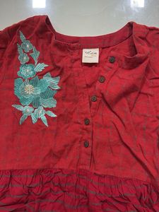 Red Embroidered Kurta