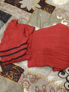 Red Kurta Set with Black Border