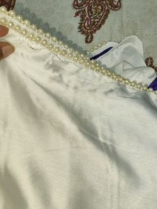 Satin Blue And White Saree With Blouse Piece